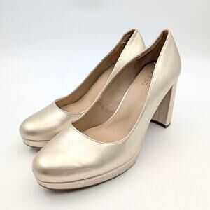 Naturalizer Berlin Block Heel Platform Pumps Women's Gold Size US11M EU42